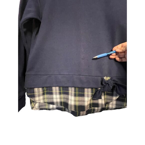 Izod Women's Navy Plaid Accent Sweater With Bow Detail Size M Cotton Blend Comfy - Picture 9 of 16